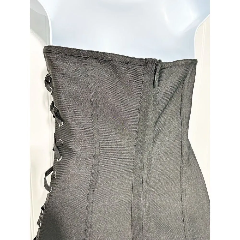 By the Way. Mimi Lace Up Strapless Dress Black Lace-Up Bandeau Corset Mini Small - Image 9