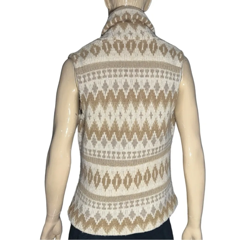 Ralph Lauren Women’s Size M Southwestern Aztec Cream Tan Horn Wool Sweater Vest - Image 5