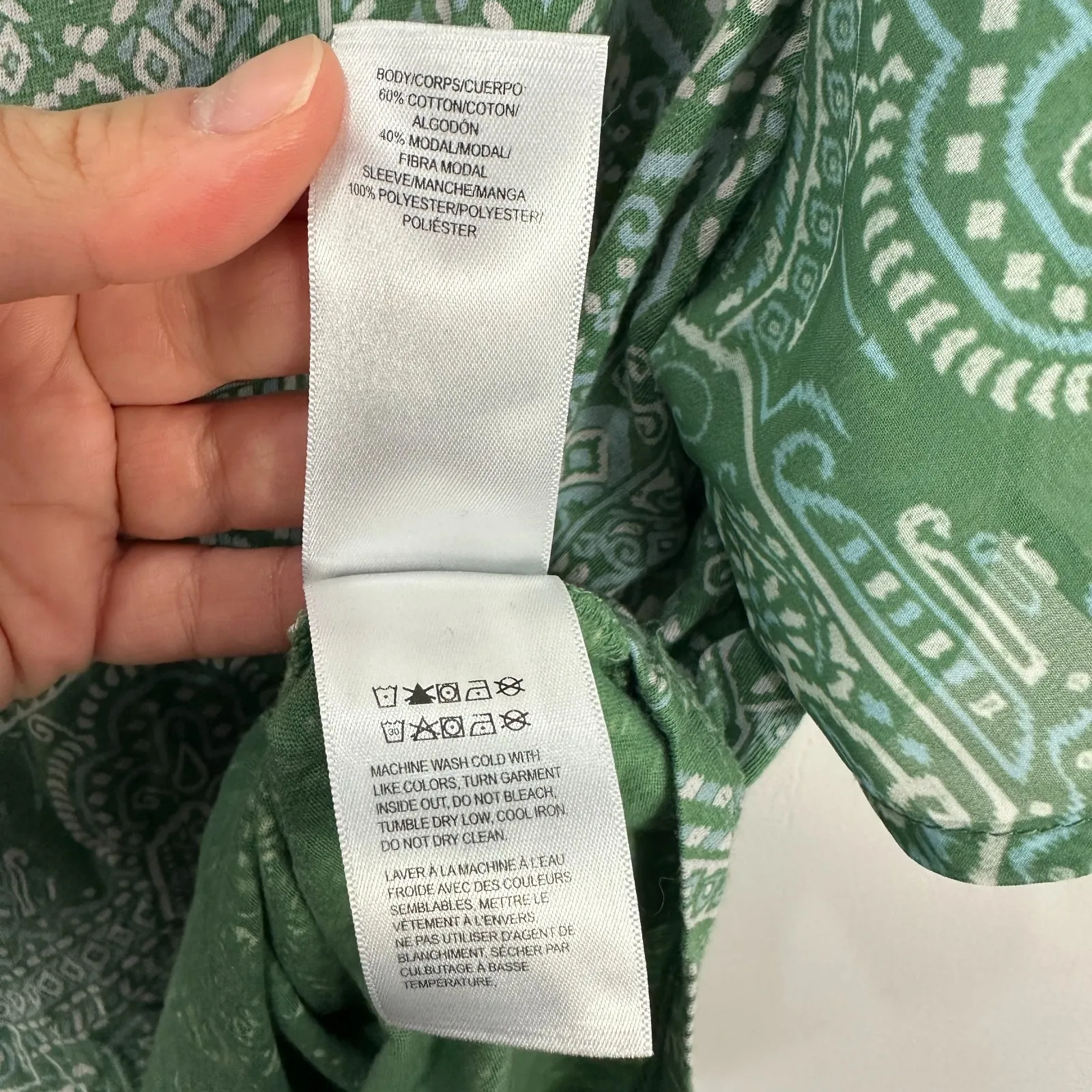 Lucky Brand Short Sleeve Top Womens Large Green Boho Indie Folk Whimsical - Image 4