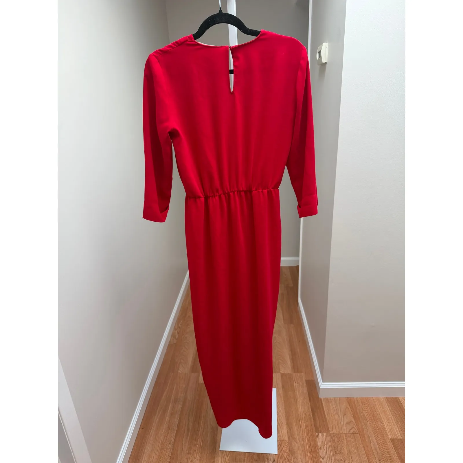 Amanda Uprichard Midi Dress Womens Small Red Wrap 3/4 Sleeve Holiday Cocktail - Image 5