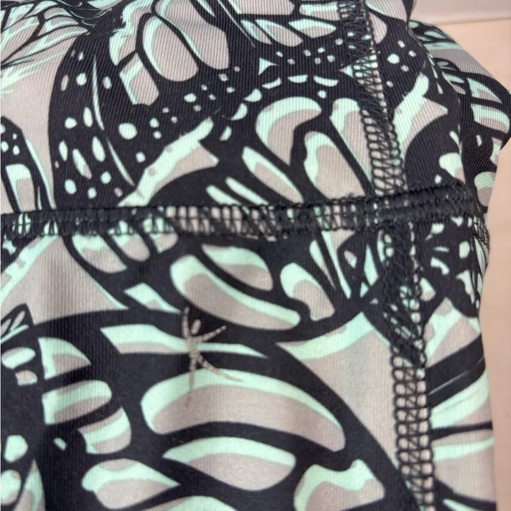 Danskin Now L Butterfly Print Athletic Leggings Pants in Black Gray n Aqua Size L - Image 6