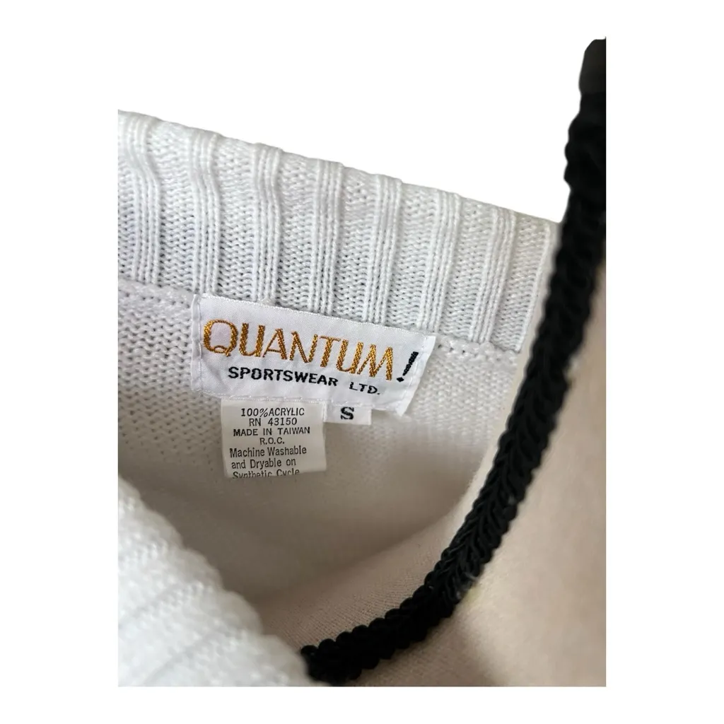 Vintage 80s Quantum Preppy Golf Navy and White Striped Sportswear Sweater Size S Blue - Image 5