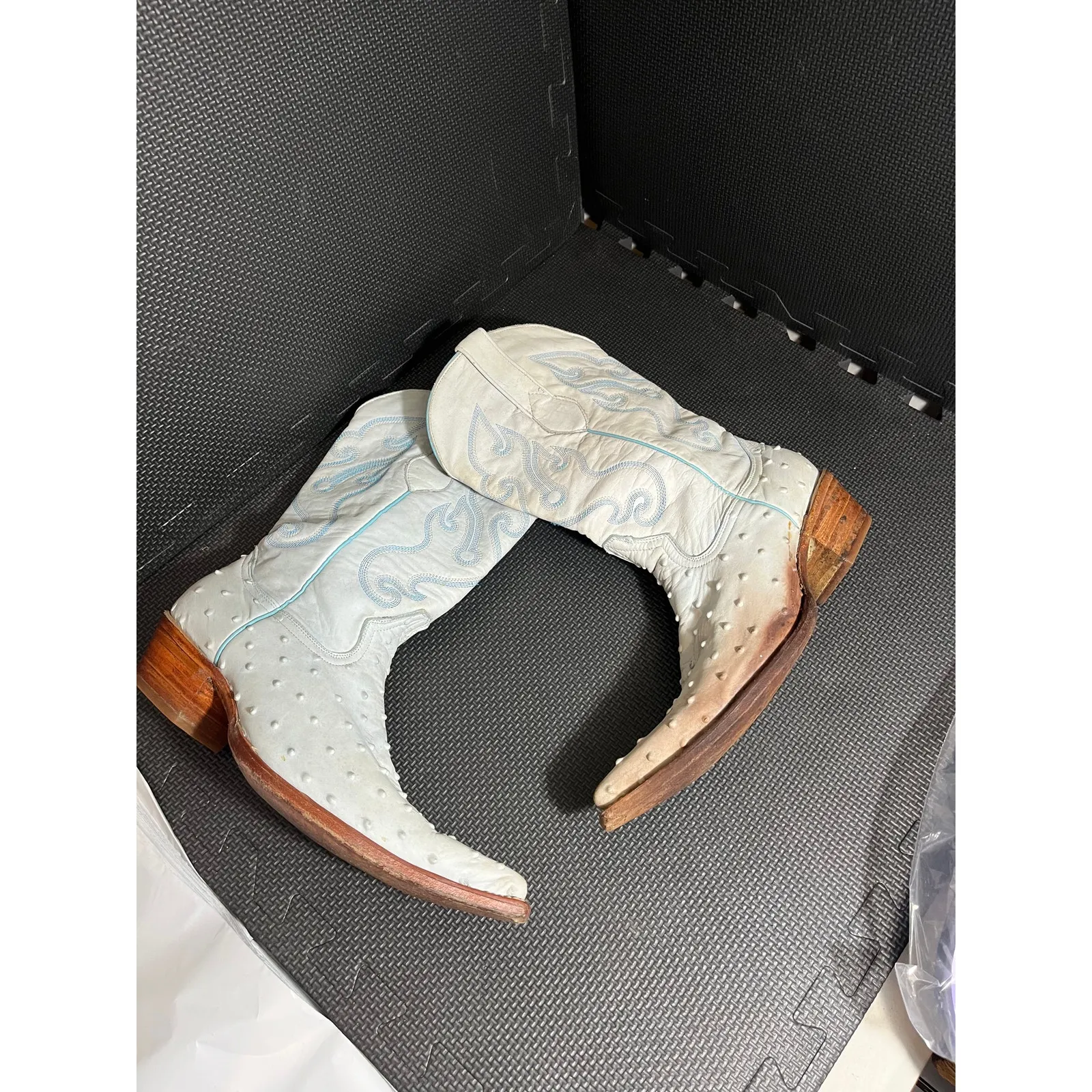 Los Altos Ostrich Cowboy Boots Light Blue Western‎ Womens Size 9.5 Rodeo Leather - Image 4