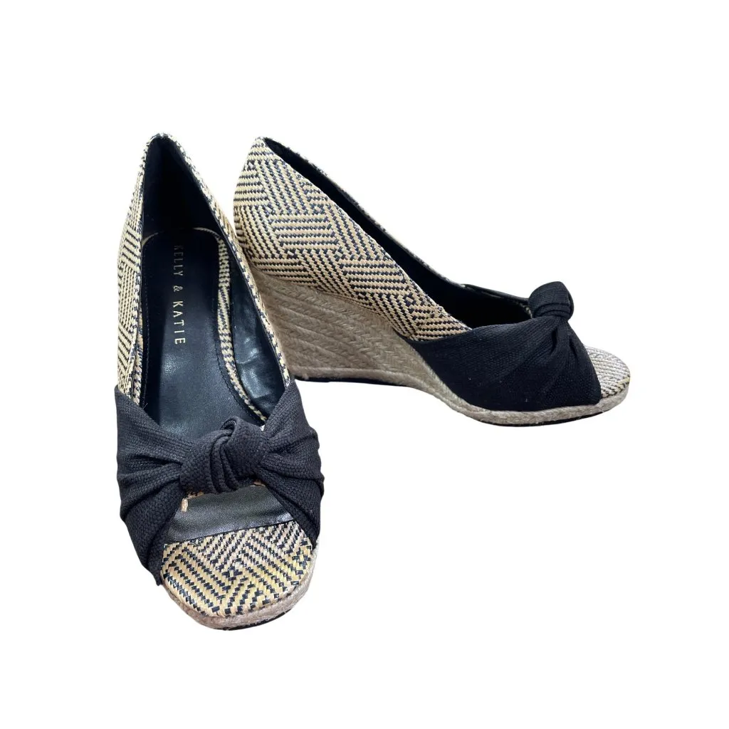 Kelly & Katie Black Beige brown PeepToe Wedge Heels Size 6M SKU 8582 - Image 12