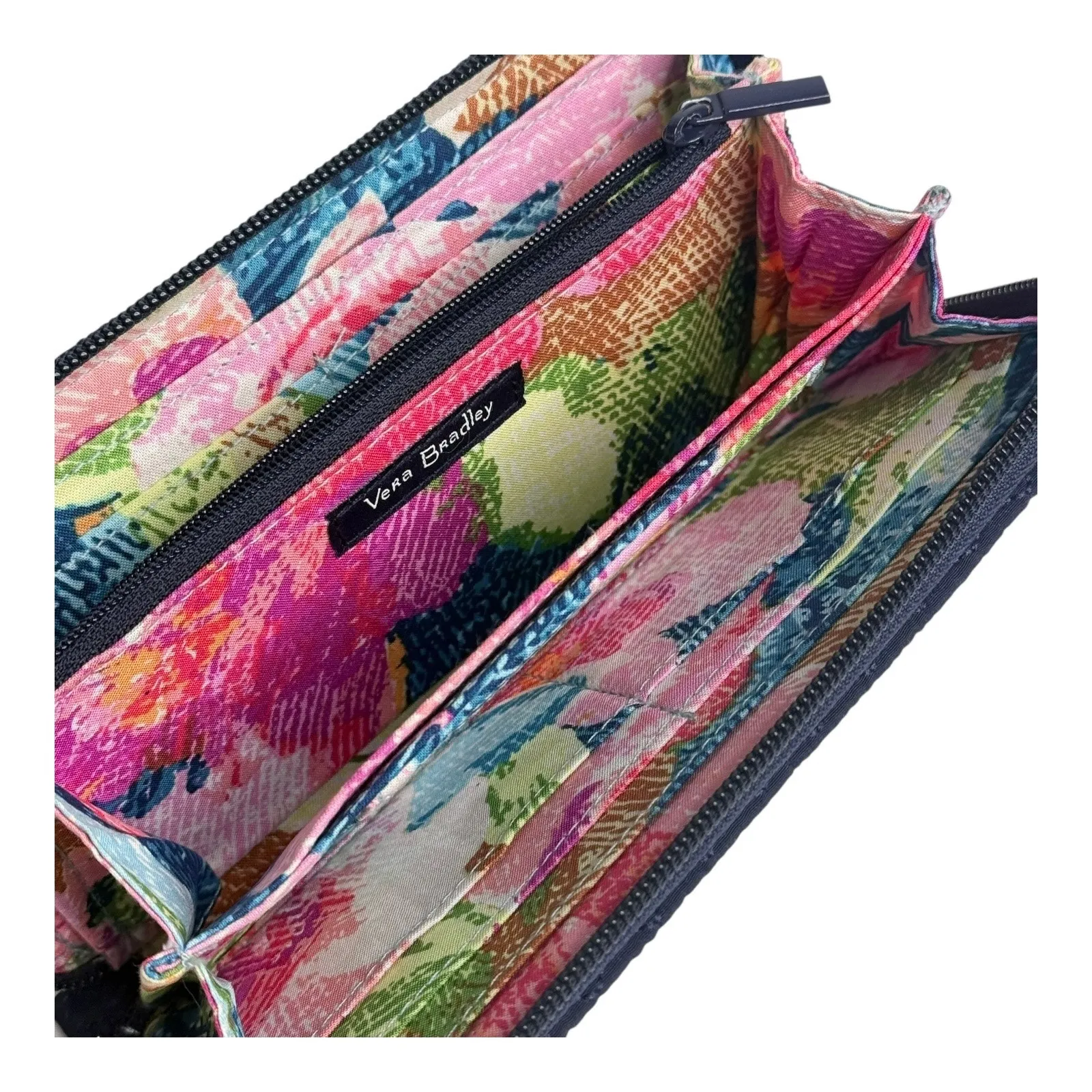 Vera Bradley Zip Around Wallet Navy Floral Embroidered 8x4" New w/o Wrist Strap - Image 4