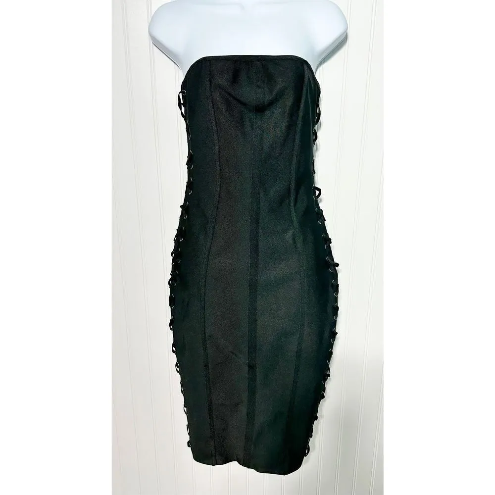 By the Way. Mimi Lace Up Strapless Dress Black Lace-Up Bandeau Corset Mini Small - Image 14