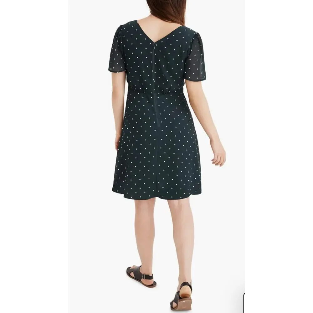 Madewell Dot Smocked Shoulder Dress in Polka Dot Smoky Spruce size 10 - Image 2