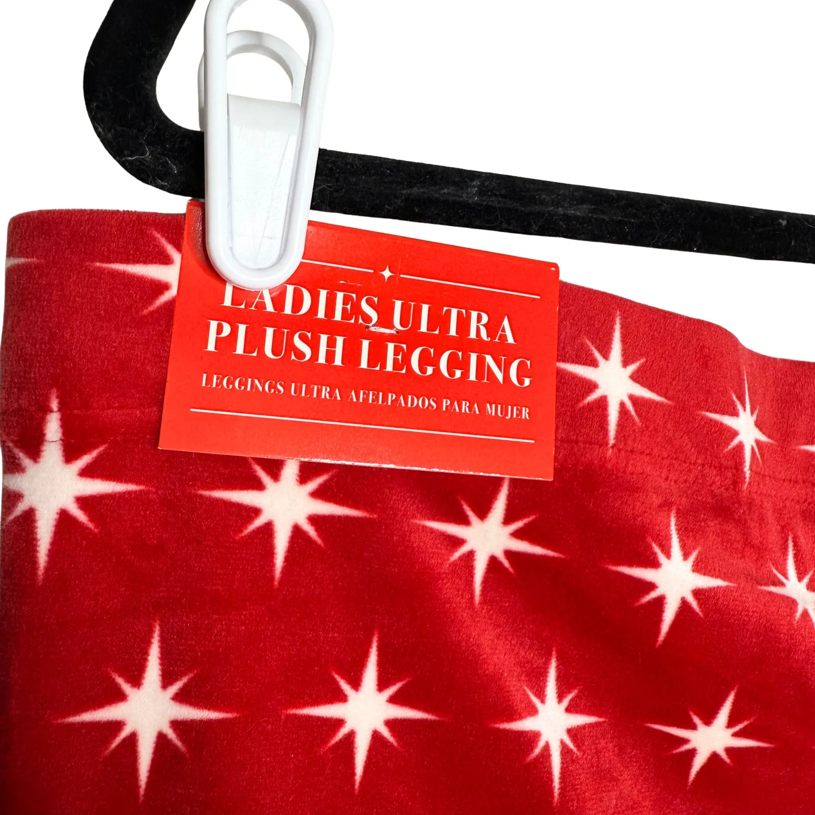 Merry Moments Christmas Star Print Ultra Plush Leggings XL Cozy Holiday Lounge Red - Image 5