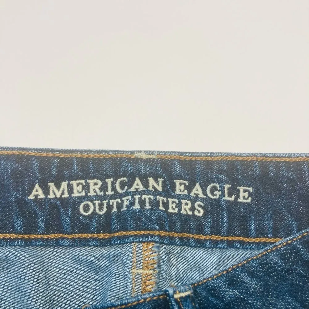 American Eagle Hi-rise Festival Jean Denim Shorts Raw Hem Cut Off‎ Size 0 Blue - Image 3