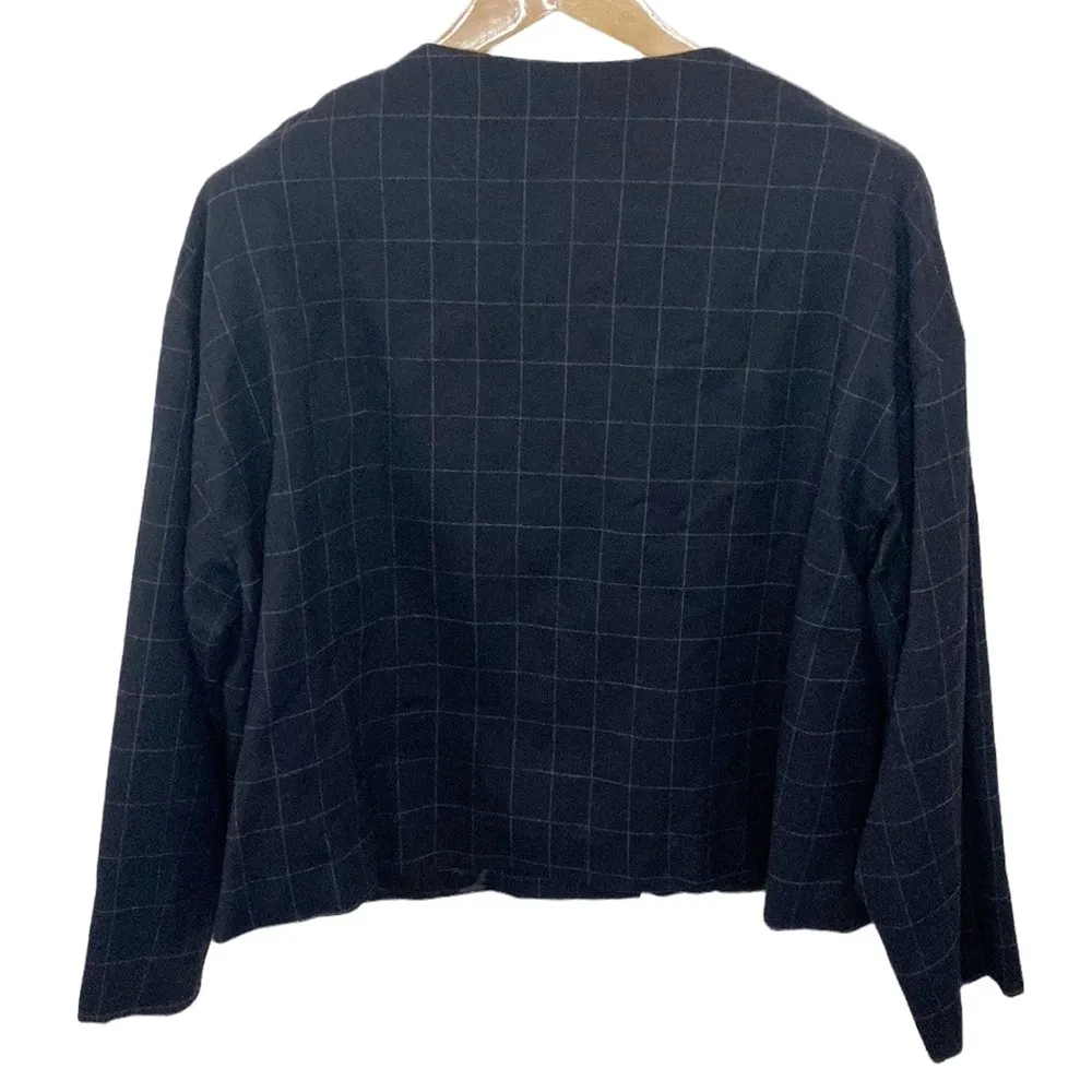 Oska Virgin Wool windowpane plaid deep navy lagenlook jacket size 8 - Image 36