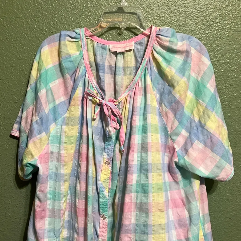 Vintage Pastel Plaid Floral Embroidered Nightgown Size undefined - Image 5