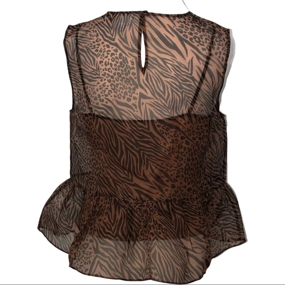 CAMI NYC Amira Jungle Print Peplum Silk Top M - Image 9