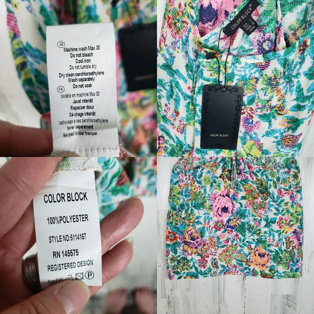 NWT Color Block Floral Printed Fringed Racerback Tank Top Women's Size Large - Image 10