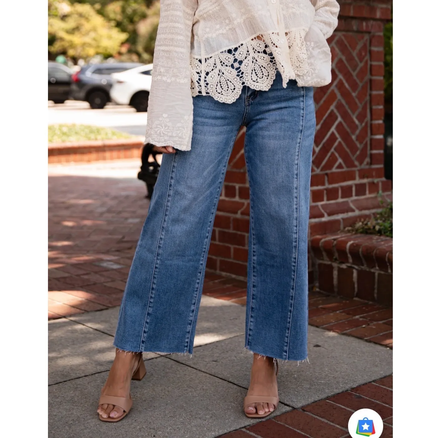 VERVET | Brielle Medium Wash High-Rise Wide Leg Crop Raw Hem Denim Jeans, 27 - Image 11