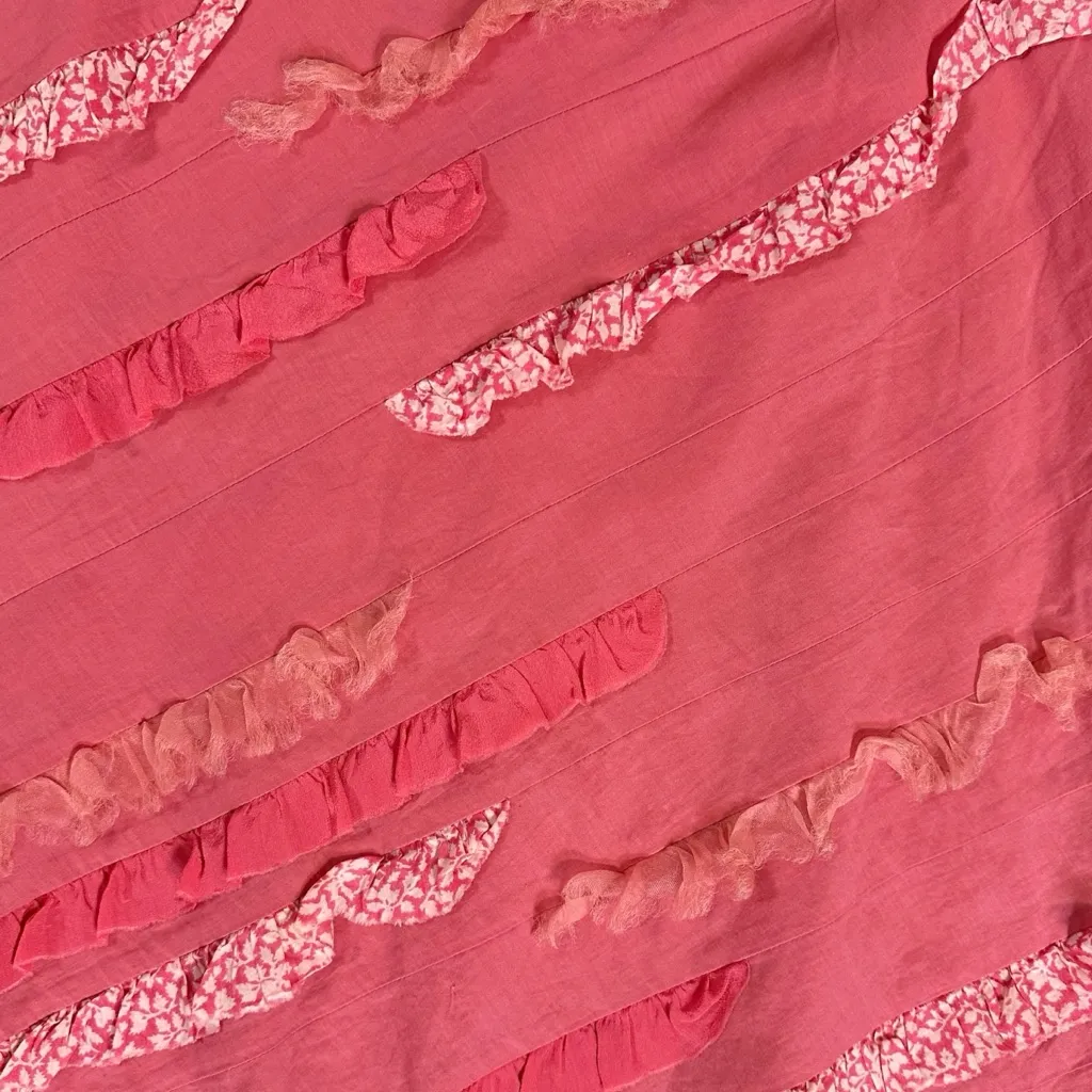 Vintage 90s Anthropologie Odille Whimsical Ruffle A Line Mini Skirt Size 8 Pink - Image 4