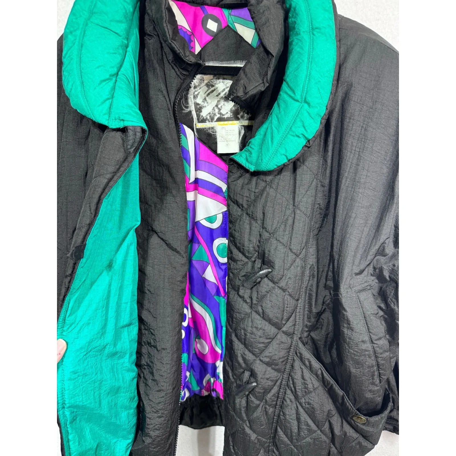 Izzi Vintage 80s 90s Ski Jacket‎ Black Teal Colorblock Retro Snowboard Coat Med - Image 7