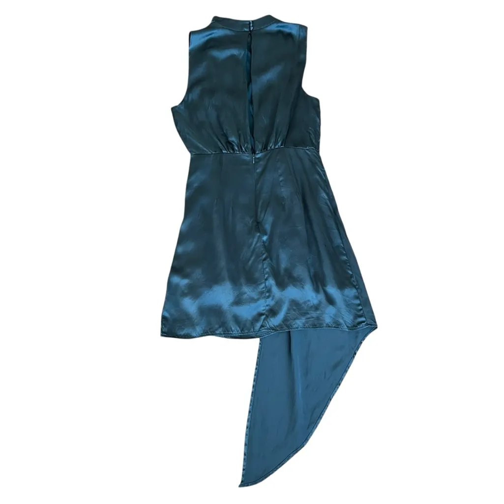 By Anthropologie Maeve Women’s Mock-Neck Draped Silk Teal Asymmetric Hem Dress 4 - Image 6