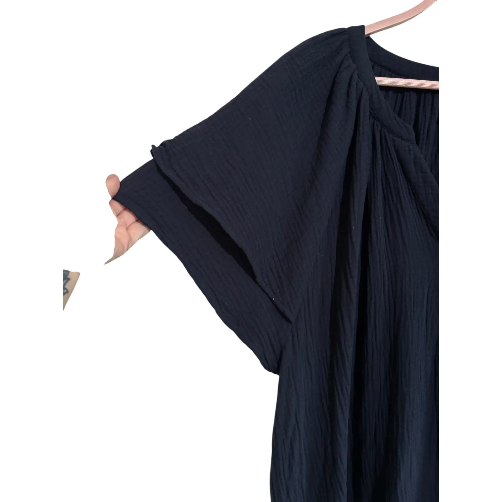 Joie Womens Navy Blue Gauze Flutter Sleeve V Neck Tunic Top Plus Sz 2x Casual - Image 4