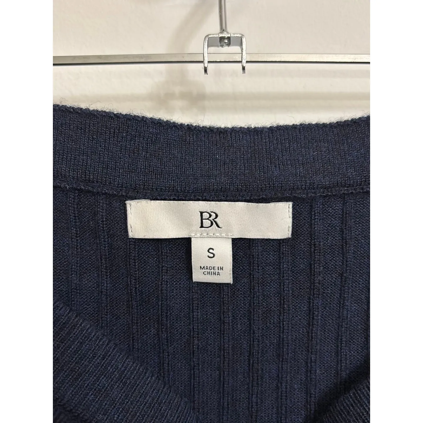 Banana Republic Skirt Womens S Navy Blue Merino Wool Faux Wrap Midi Ribbed Knit - Image 3