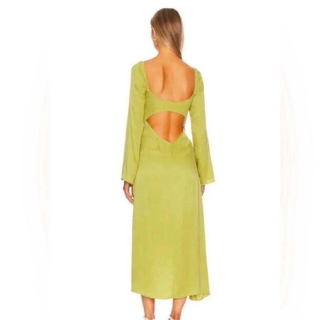 For Love & Lemons Allie Long Sleeve Cutout Ruched Slit Midi Dress Green XS - Image 3