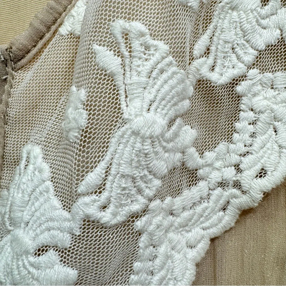 Beige Chiffon Lace Bell Sleeve Top Young Essence Fairy Regency Victorian Medium Tan - Image 9