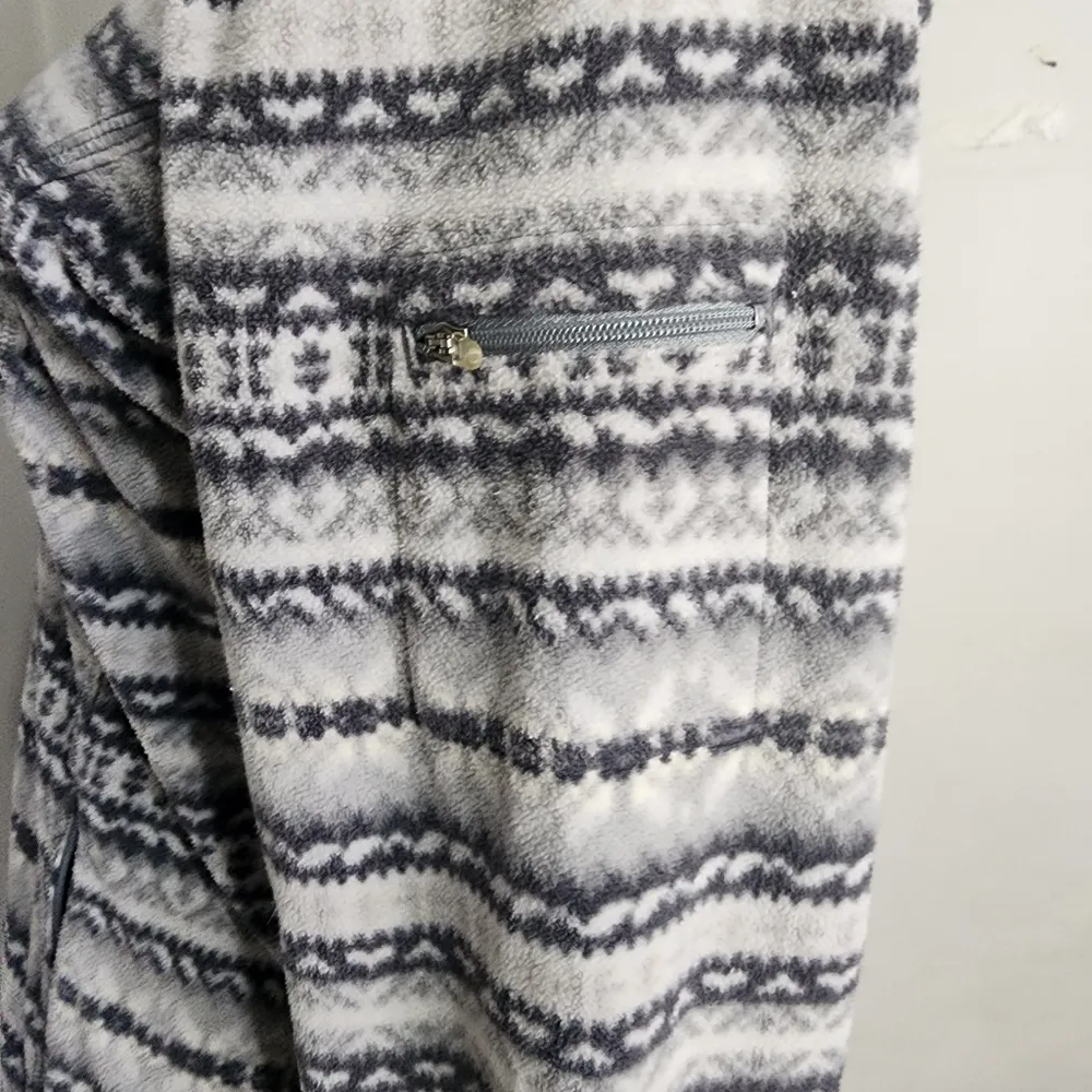 LL Bean Grey Fair Isle Print Light Fleece Zipper Jacket - Image 6