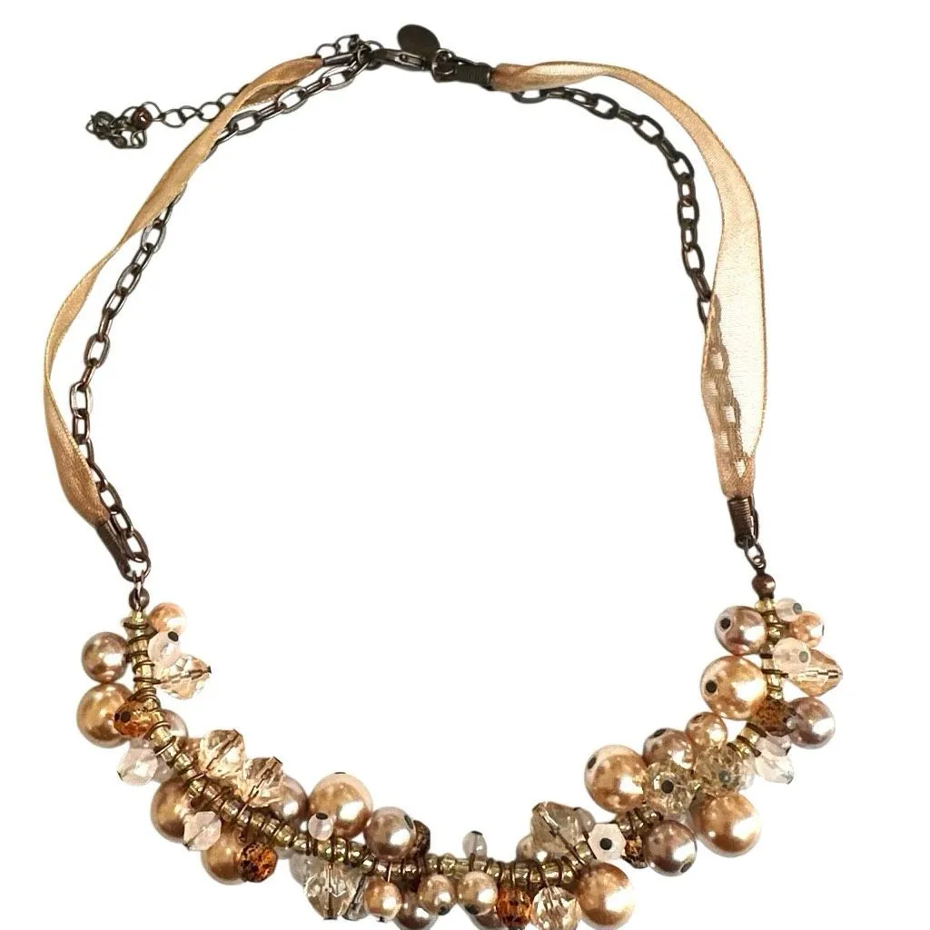 Cookie Lee Champagne faux Pearl & Crystal Cluster Necklace - Image 3