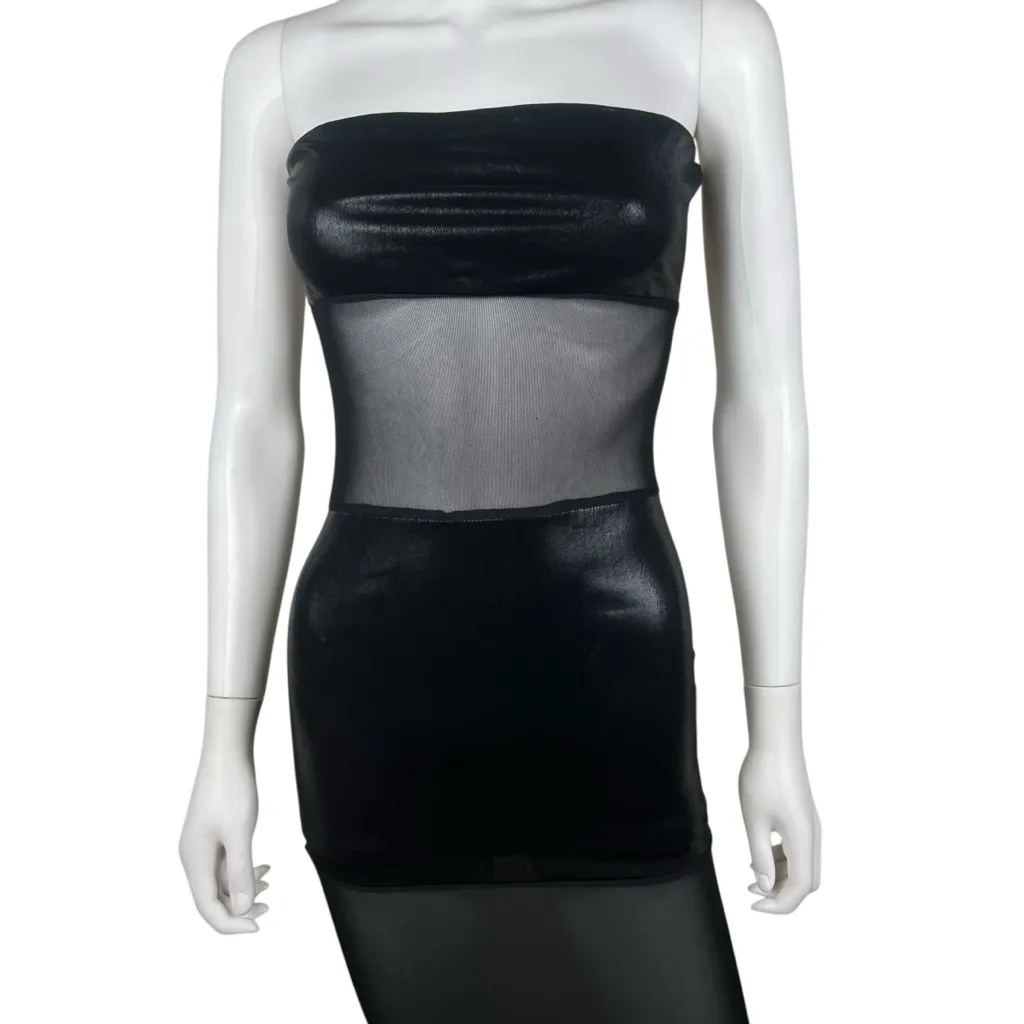 superdown Sheer Panel Black Strapless Maxi Dress - Image 4