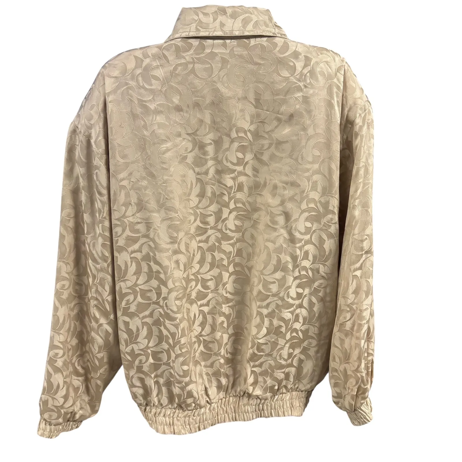 FU DA International Silk Bomber Jacket‎ Full Zip Patterned Beige Women's L Tan Size L - Image 2