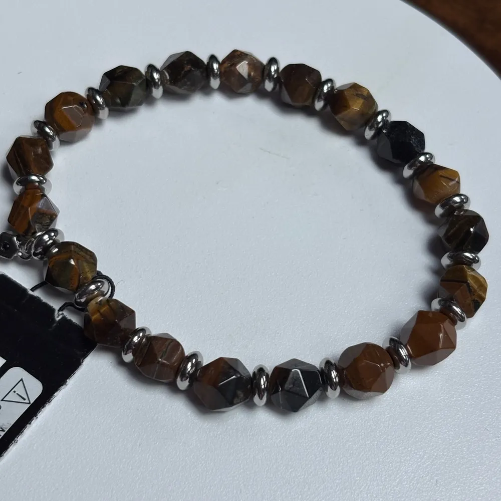 Express Silver and Browns Beaded Minimalist Bracelet - Image 3