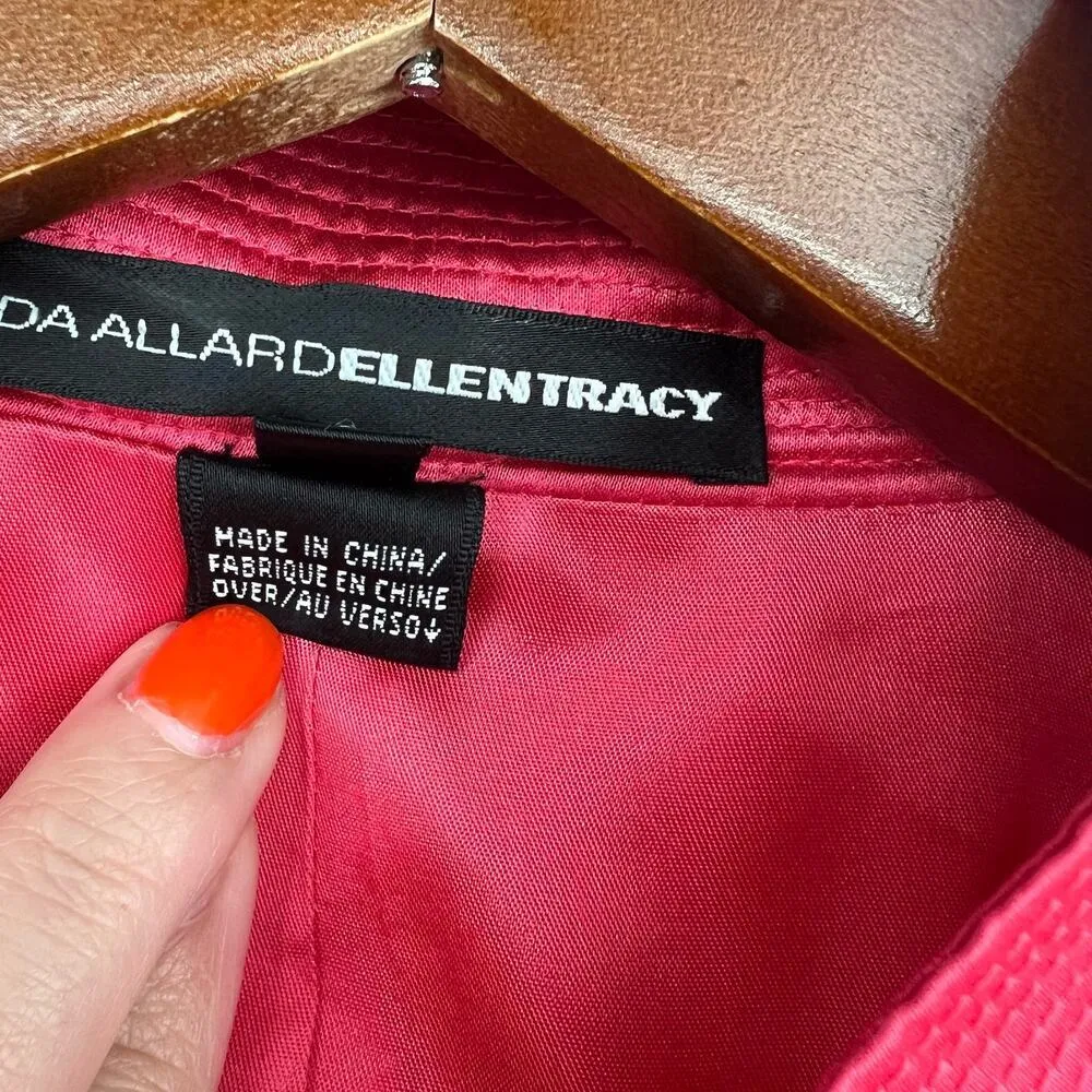 Linda Allard Ellen Tracy Blazer Women Open Front silk lined Jacket Pink Red sz 6 - Image 10