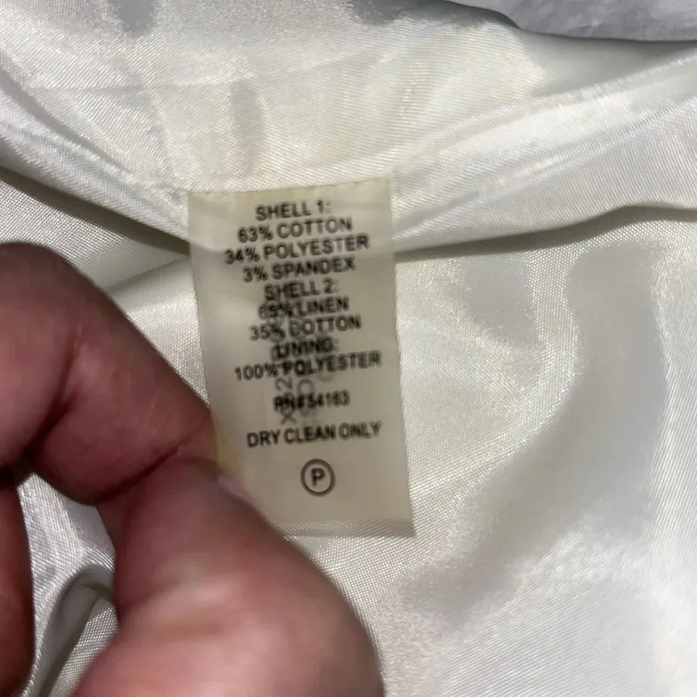 Calvin Klein Womens Linen Blend Khaki White Gold Zipper Pockets Blazer - Image 10