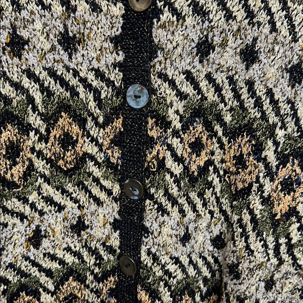 South Cotton Womens Hand Knit Heavy Knit Cardigan Size M Multicolor Sweater Y2K Black - Image 3