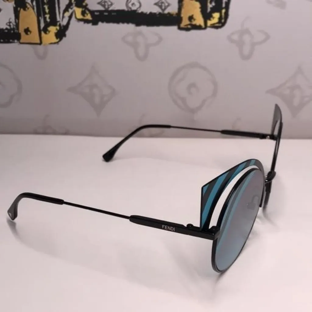 New Authentic Stylish Black and Blue Cat-Eye Sunglasses FF0215/S 0LBJF - Image 6