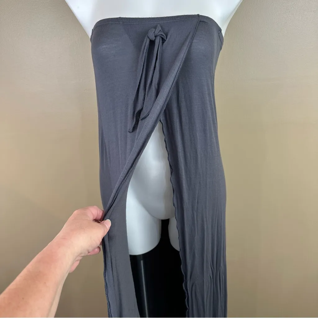 Casa Lee Gray Tie Detail Maxi Dress Beach Swim Bathing Suit Coverup Small - Image 3