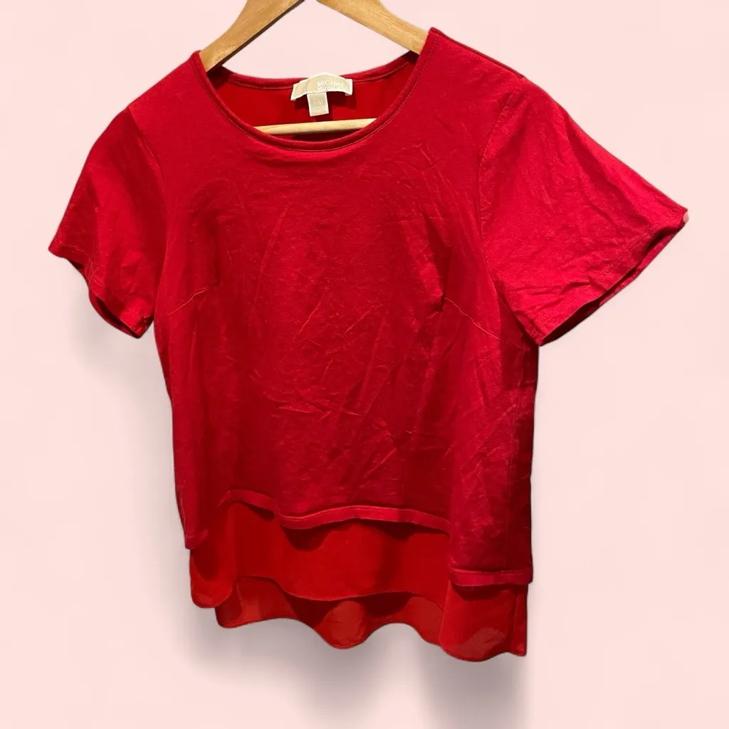 Cute Michael Kors ruffle hem top short sleeve spicy red cross back - Image 2