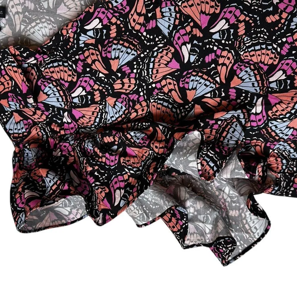 SYSS The Label Ruffle Sleeve Poplin Mini Dress Butterfly Print Boho Size Small Pink - Image 4