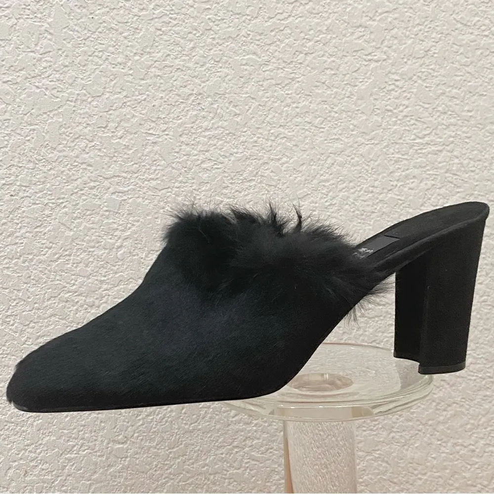 STUART WEITZMAN 5W 47312 Black Calf Hair Fur Slip On Heeled Mules Size 8.5 - Image 15
