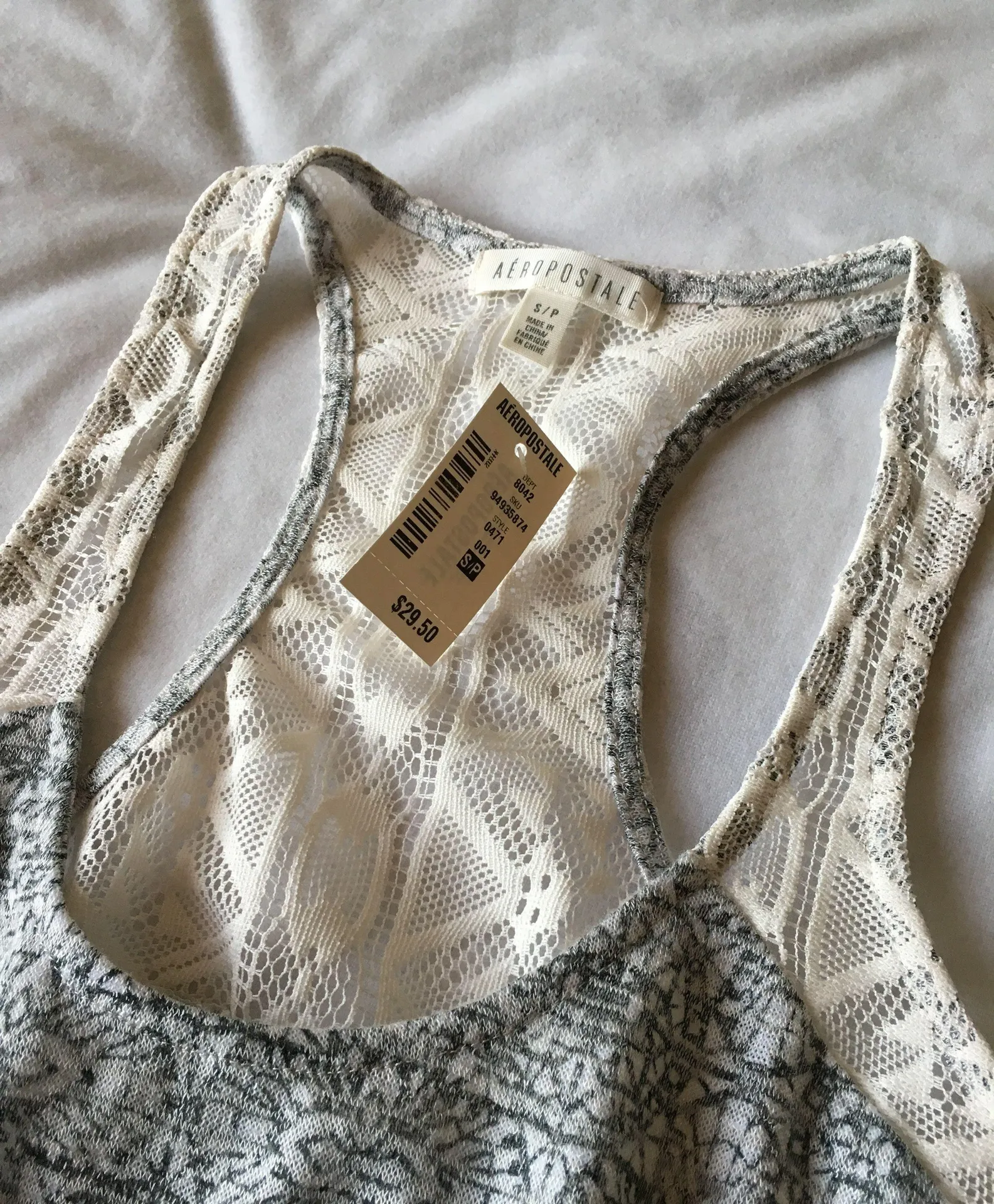 Grey And White Patterned Racerback Tank Top - Image 3