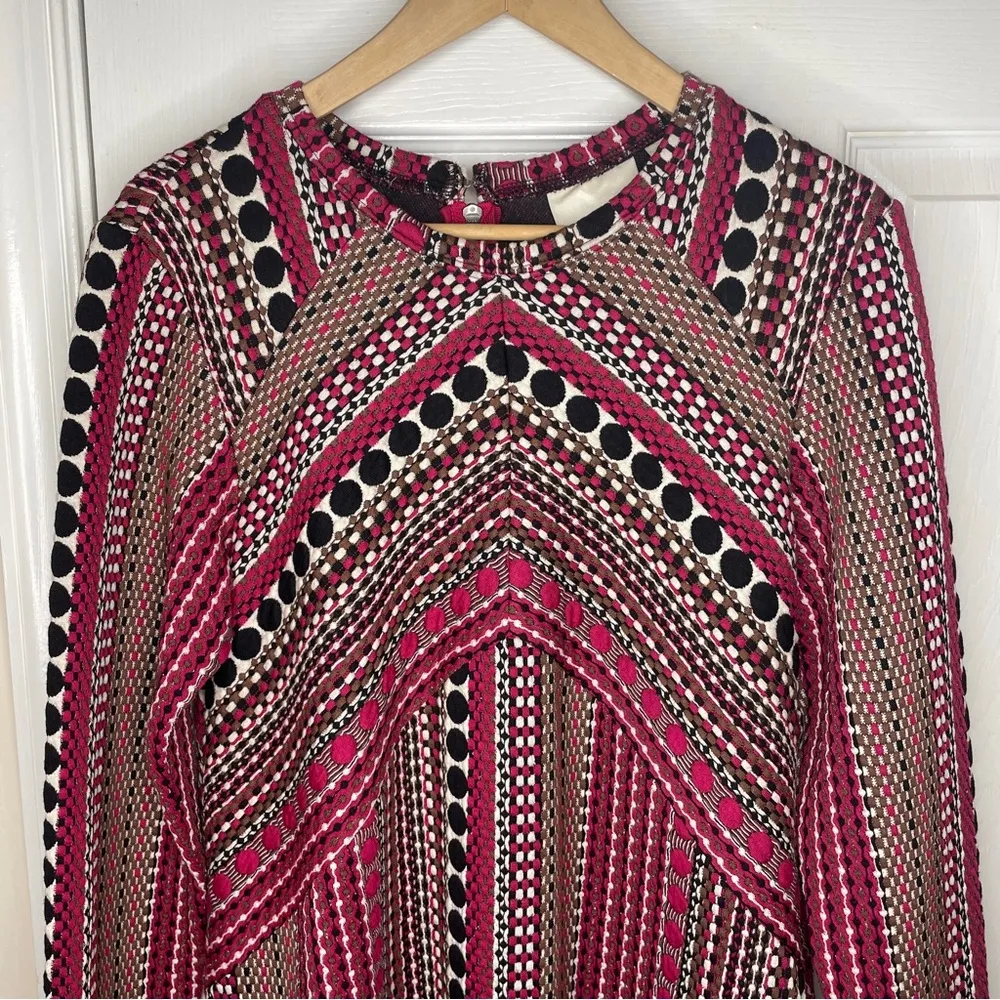Maeve Anthropologie Kiera Dress Jacquard Tunic Pink Black Size Large Mod EUC - Image 5
