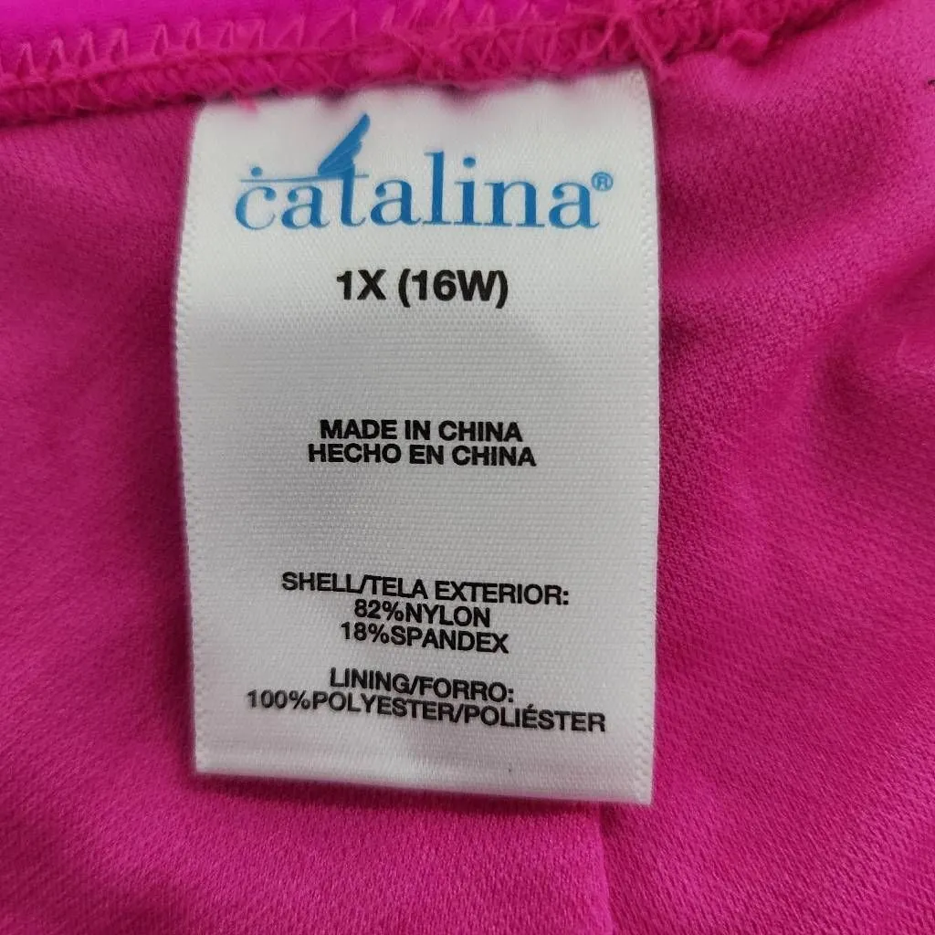 Catalina Pink Tropical Print Bikini NWT Size 1X Short and Bandeau Bikini Set - Image 6