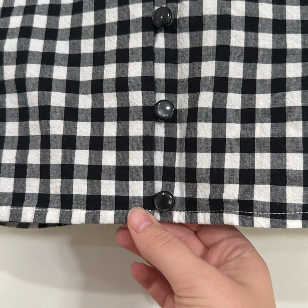 Obey Black/White Checkered Button Down Balloon Short Sleeve Crop Top Cotton sz M - Image 6