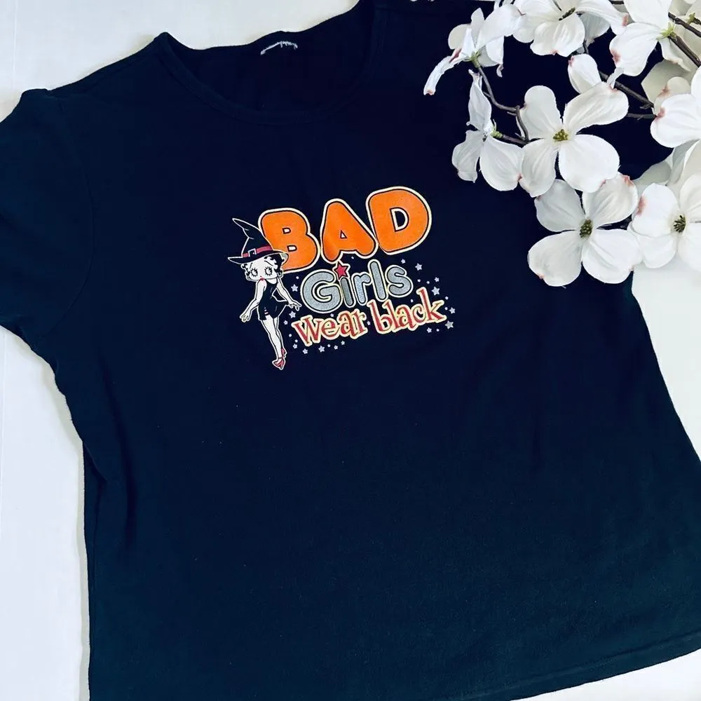 Vintage Betty Boop Halloween Y2K Bad Girls Wear Black Witch 2005 Baby Tee - Image 4