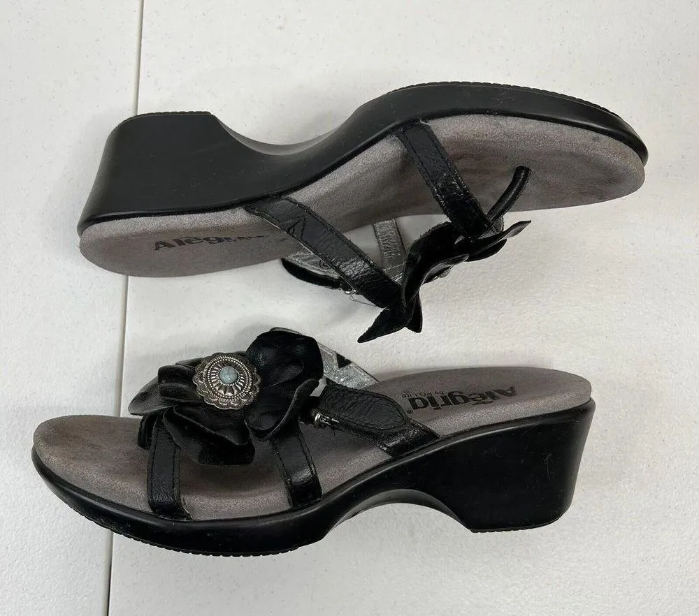 Alegria Sz 38 8 8.5 Sandals Hul-101 Black Leather Flower Concho Women’s Comfort - Image 3