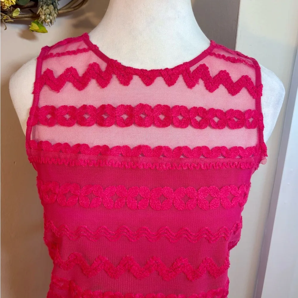 TRINA TURK  Bissitti Illusion Top Sleeveless Vibrant Pink Dress Womens Size S🧡 - Image 3