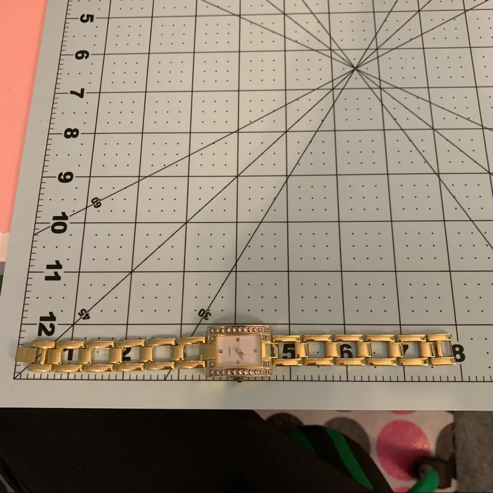 Haband Gold Color Quartz Watch Rectangle Face w/ Chain Link Band // - Image 5