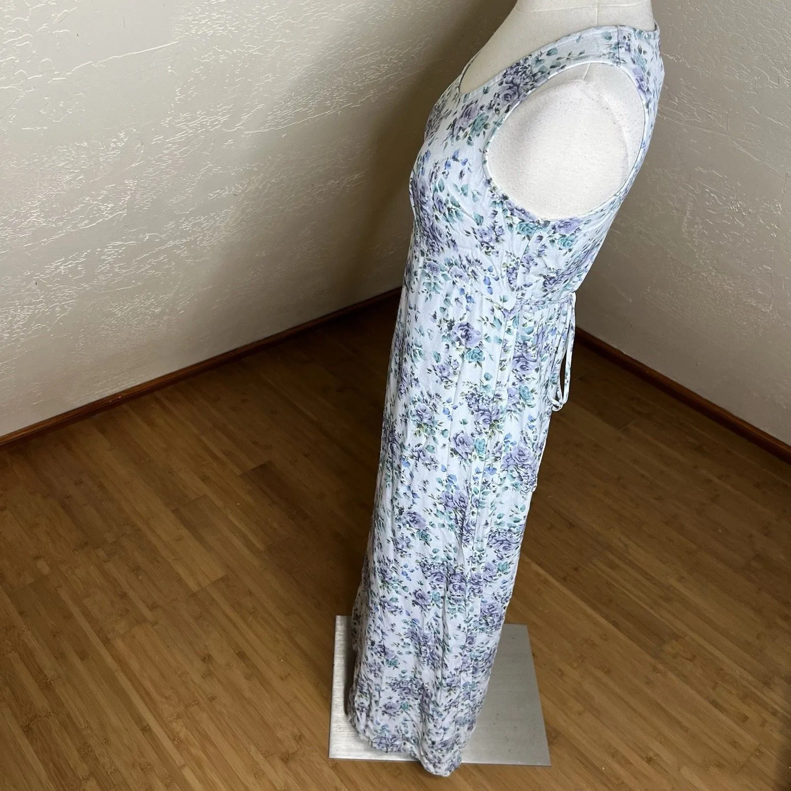 VTG All That Jazz Dress Womens 5/6 Blue Purple Floral Midi Tie Back Cottagecore - Image 8