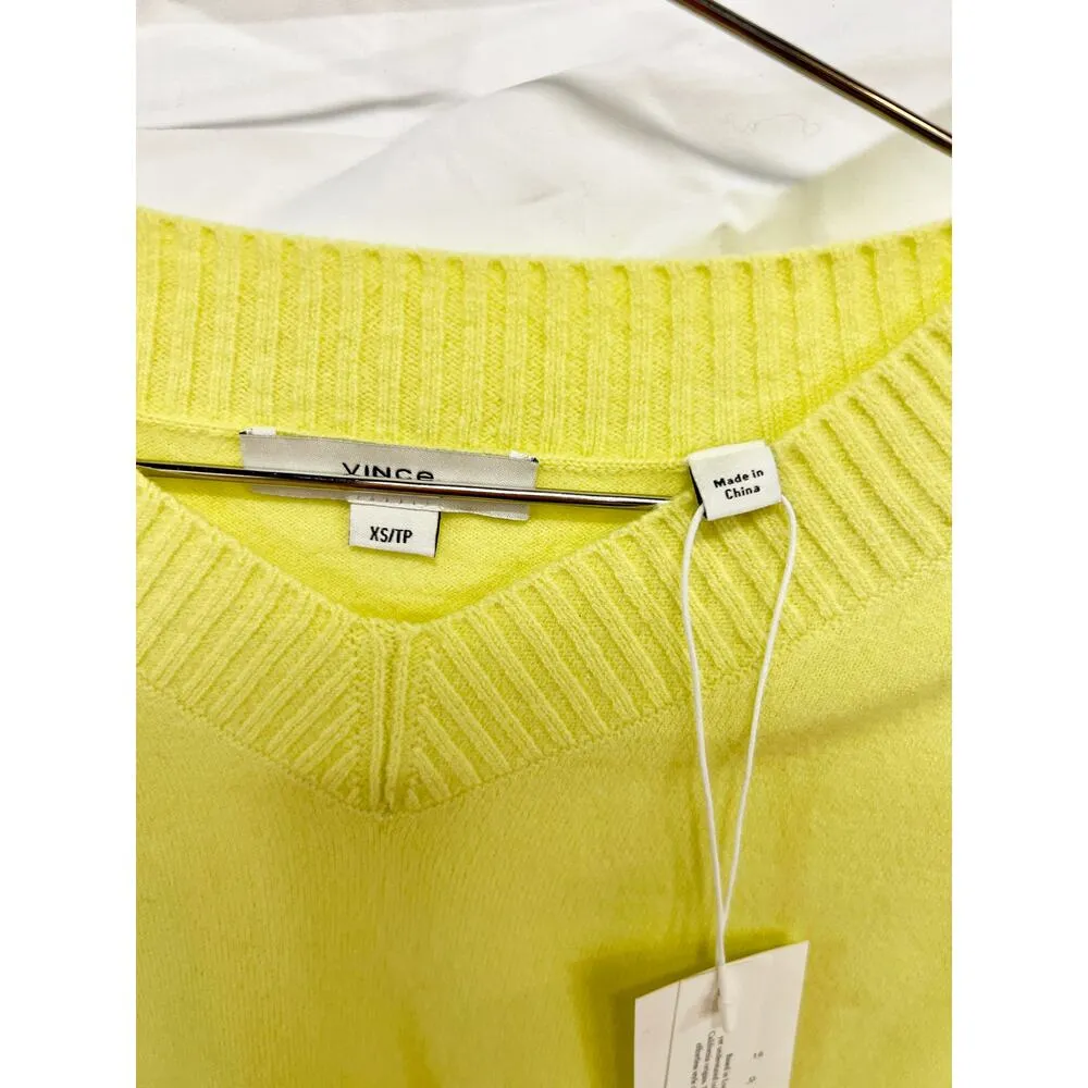 NWT Vince Wool Blend Long Sleeve V-Neck Cropped Pullover Sweater Neon Yellow XS - Image 2
