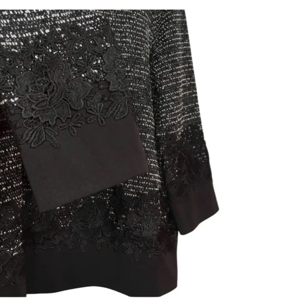 Karl Lagerfeld Floral Embroidered Tweed Black White 3/4 Sleeve Blouse Size S - Image 9