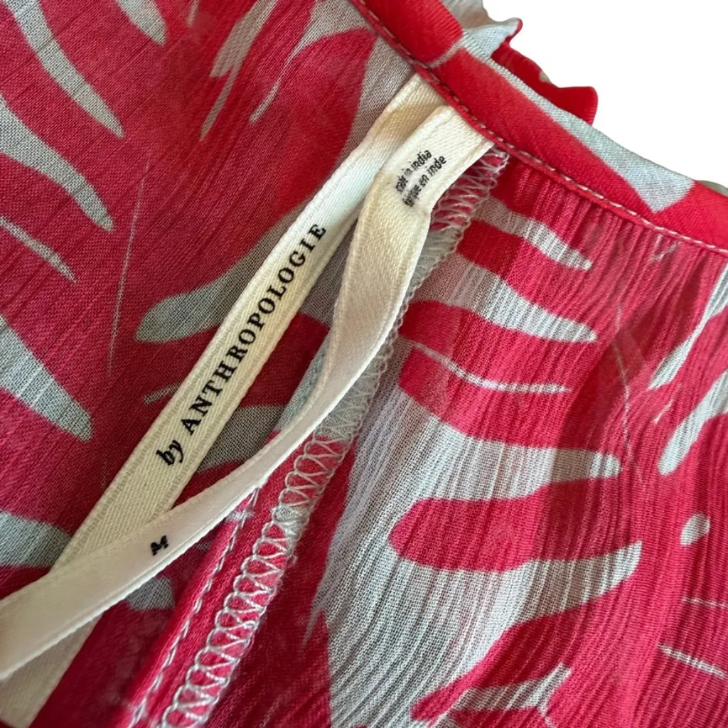 By Anthropologie Long Sleeve V-Neck Chiffon Flowy Dress Sheer Floral Size Medium - Image 13